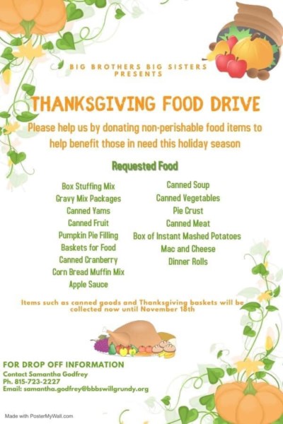 Thanksgiving Food Drive - Big Brothers Big Sisters WIll Grundy